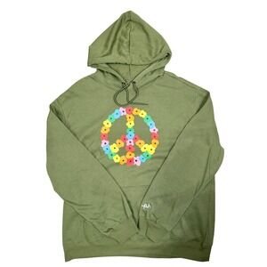 The Phluid Project Olive Green Flower Peace Sign Hoodie Size L Unisex
